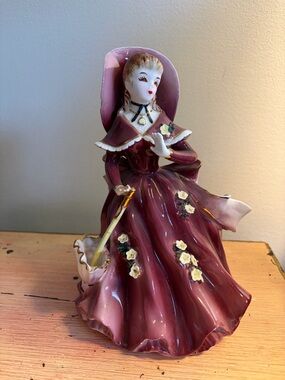 1957 Lefton Planter Figurine Victorian Lady 164 Parasol Umbrella vtg Sculpture